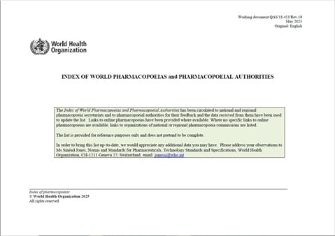 Index of World Pharmacopoeias and Pharmacopoeial authorities