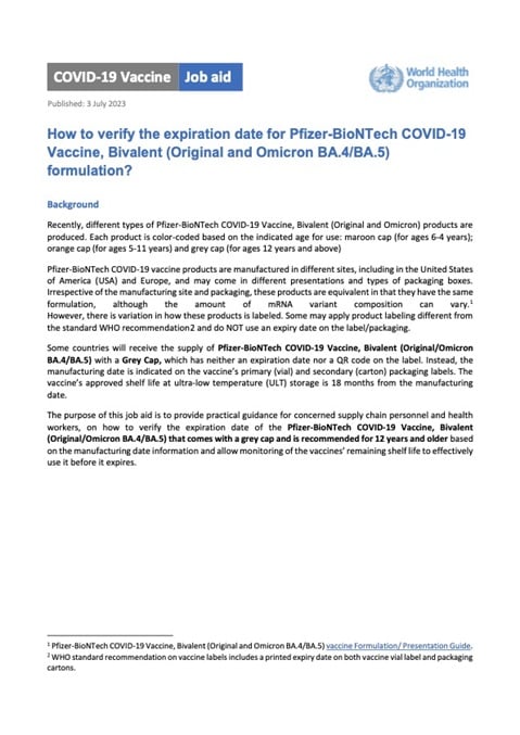 How to verify the expiration date for Pfizer-BioNTech COVID-19 Vaccine, Bivalent (Original and Omicron BA.4/BA.5) formulation?