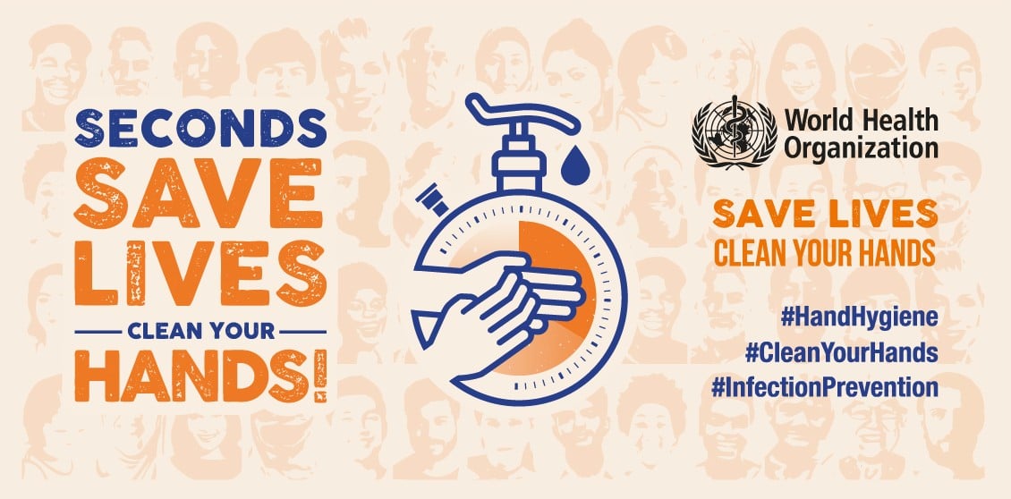 World Hand Hygiene Day 2021 campaign asset for sharing "Seconds save lives: clean your hands!"